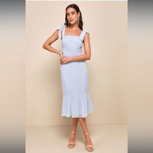 Lulu's Bimini Periwinkle Blue Swiss Dot Tie-Strap Midi Dress
